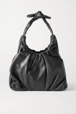 Island Ruched Leather Tote - Black