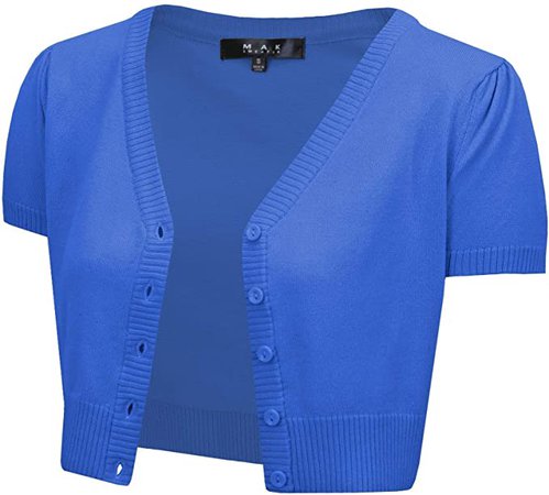 YEMAK Women's Cropped Bolero Cardigan – Short Sleeve V-Neck Basic Classic Casual Button Down Knit Soft Sweater Top (S-4XL) at Amazon Women’s Clothing store