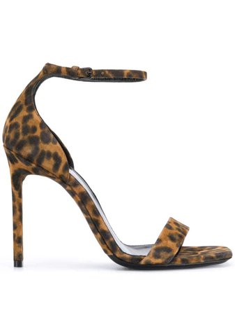 Brown Saint Laurent Amber Leopard Print Sandals | Farfetch.com