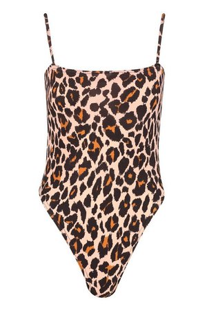 Slinky Leopard Print Square Neck High Rise Bodysuit | Boohoo