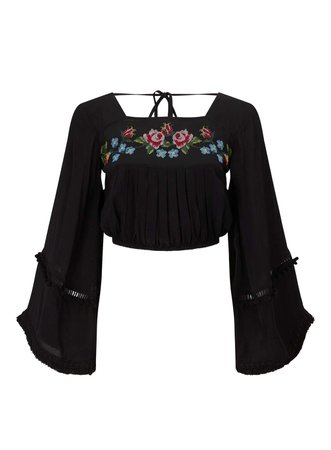 Black Embroidered Pom Pom Detail Blouse - Holiday Shop - Clothing - Miss Selfridge