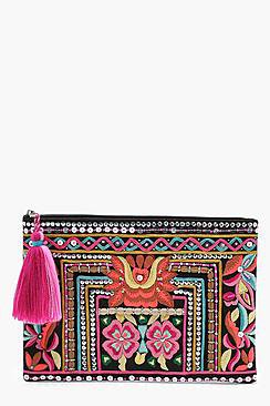 Jenny Embroidery & Bead Zip Top Clutch