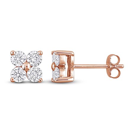 Diamond Flower Stud Earrings 1 ct tw Round 14K Rose Gold | Jared