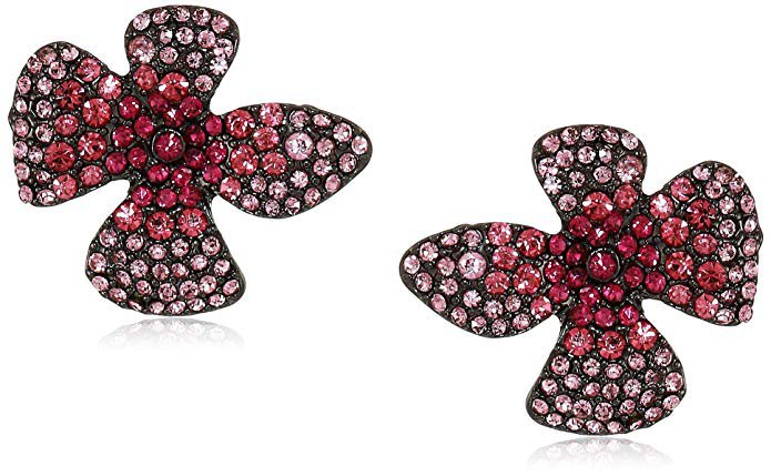Betsey Johnson "Fairy Forest" Pave Flower Stud Earrings, Pink, One Size: Clothing