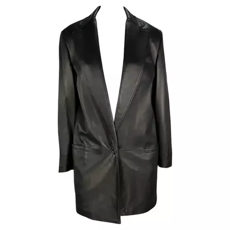 F/W 1997 Gianni Versace Black Leather Oversized Blazer Plunging Mini Dress For Sale at 1stDibs