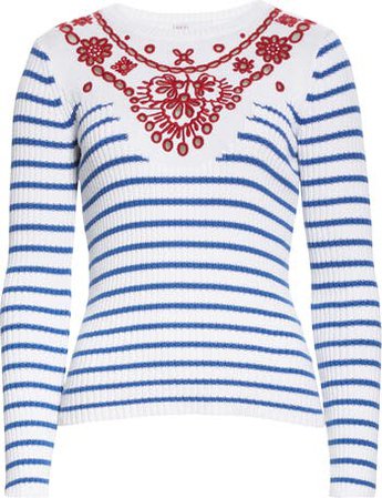 RED Valentino Stripe Broderie Anglaise Knit Top | Nordstrom
