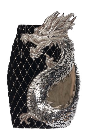 Dragon Embroidered Quilted Velvet Skirt by Balmain | Moda Operandi