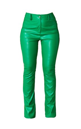 PLT Bright Green Faux Leather Flared Trousers