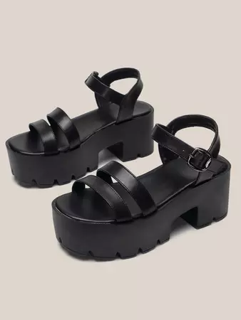 Buckle Detail Platform Ankle Strap Sandals | SHEIN USA