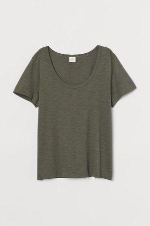T-shirt en jersey flammé - Vert kaki foncé - FEMME | H&M CA