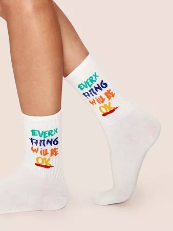 1pair Slogan Graphic Socks | SHEIN USA