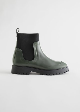 Elasticated Leather Chelsea Boots - Dark Green - Chelseaboots - & Other Stories