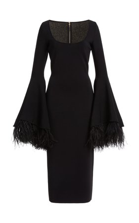 Feather-Trimmed Knit Midi Dress By Elie Saab | Moda Operandi