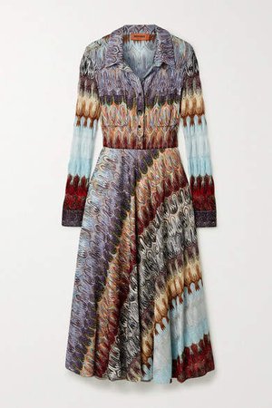Metallic Crochet-knit Midi Dress - Neutral