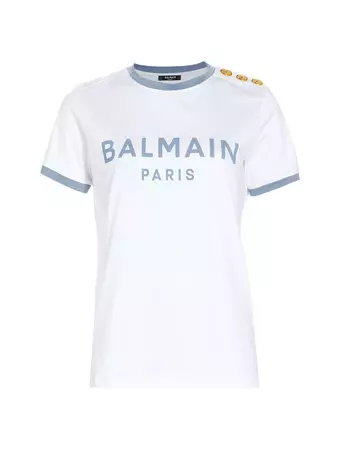 Shop Balmain Logo Button-Shoulder Ringer T-Shirt | Saks Fifth Avenue
