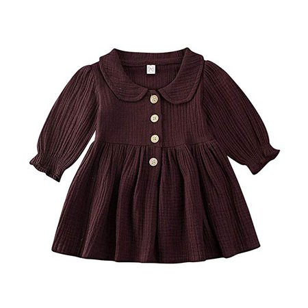 Amazon.com: Toddler Infant Baby Girl Puff Long Sleeve Cotton Linen Ruffle Dress Doll Collar Causal Playwear Fall Winter Clothes Set (Yellow Brown, 2-3T): Clothing