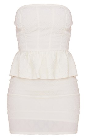 Cream Textured Bandeau Peplum Frill Bodycon Dress | PrettyLittleThing USA