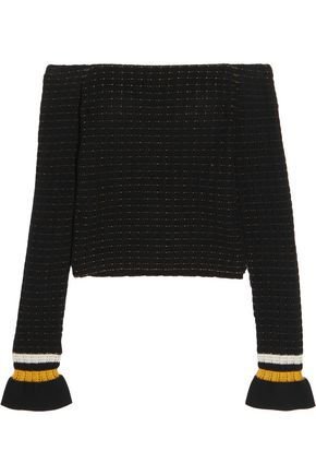 3.1 PHILLIP LIM Woman Off-The-Shoulder Smocked Cotton-Blend Sweater Black