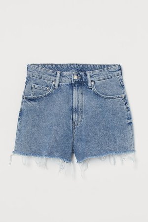Mom Fit Denim Shorts - Denim blue/Trashed - Ladies | H&M US