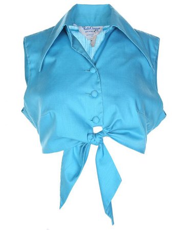VINTAGE 1970S TURQUOISE TIE-FRONT BLOUSE - S