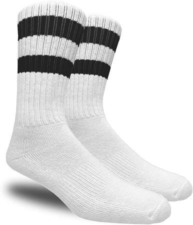Running Mate Men's Stripe Crew Socks - 3 Pairs (White w/ Black Stripes)