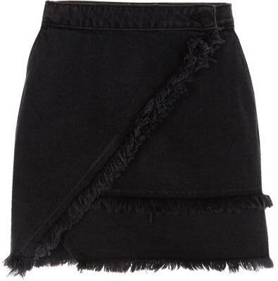 River Island Womens Black frayed trim denim mini skirt