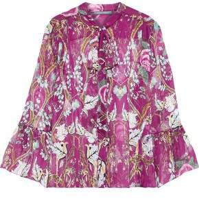 Pussy-bow Floral-print Silk-organza Blouse