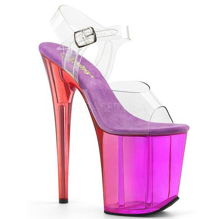 8" Heel FLAMINGO-808MCT Clear Pink Purple | Shoecup.com