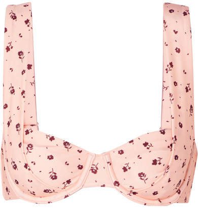 Peony - Floral-print Underwired Bikini Top - Pastel pink