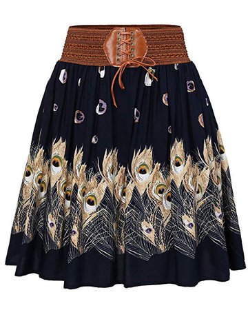 Women's Print High Waist Boho A-Line Pleated Skater Mini Short Skirt at Amazon Women’s Clothing store