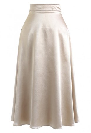 Basic Satin A-Line Midi Skirt in Gold - NEW ARRIVALS - Retro, Indie and Unique Fashion