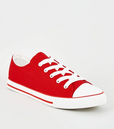 Red Lace-Up Canvas Trainers | New Look