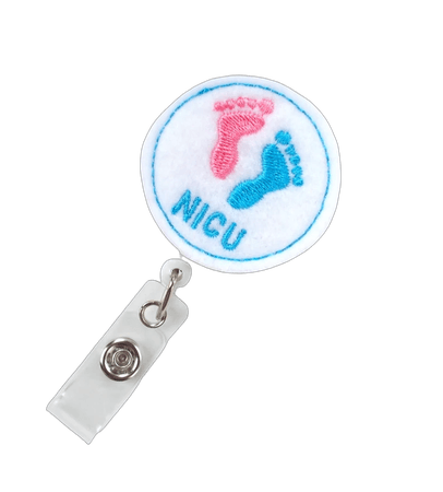NICU Baby Feet Blue - Retractable ID Felt Badge Holder - Nurses Badge Holder - Nurse Badge - Pediatric Badge - Newborn Badge - PICU