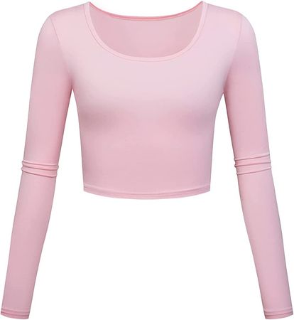 KLOTHO Lightweight Yoga Crop Tops Slim Fit Long Sleeve Workout Shirts for Women (2-Pink, X-Small)