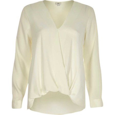 Cream wrap tuck front long sleeve blouse - Blouses - Tops - women