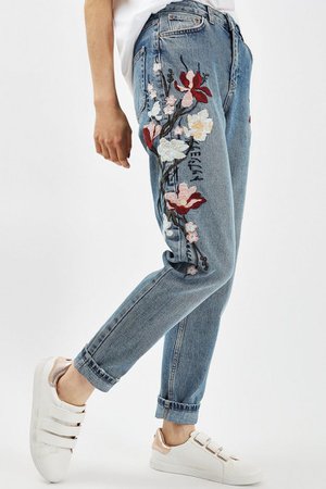 MOTO Floral Embroidered Mom Jeans | Topshop