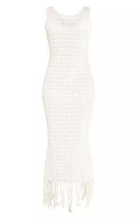 Tall Cream Tassel Hem Crochet Maxi Dress | PrettyLittleThing USA