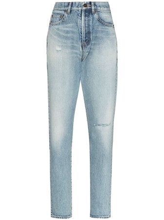Shop blue Saint Laurent distressed-finish straight-leg jeans with Express Delivery - Farfetch