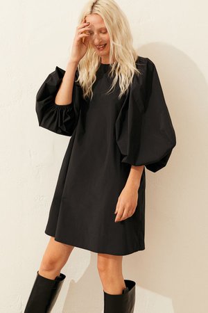 Puff-sleeved dress - Black - Ladies | H&M GB