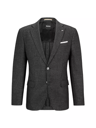Shop BOSS Slim-Fit Jacket In Micro-Patterned Wool And Cotton | Saks Fifth Avenue