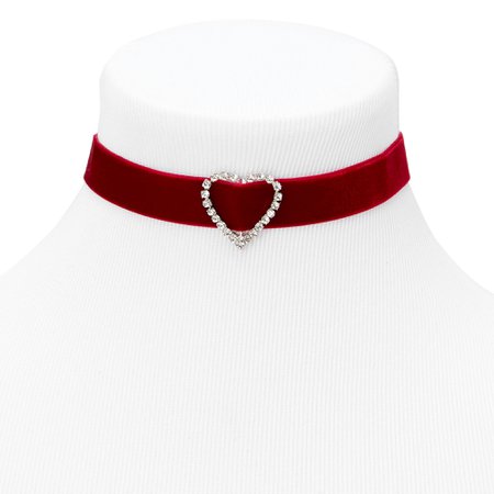 Embellished Heart Velvet Choker Necklace - Red | Claire's