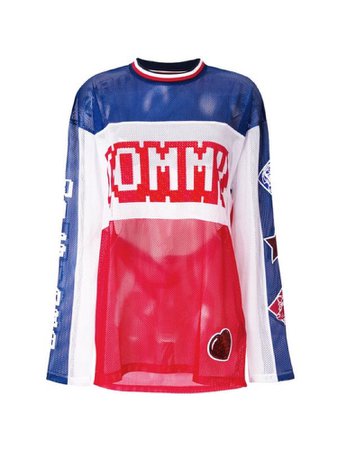 White blue and red designer oversized jersey