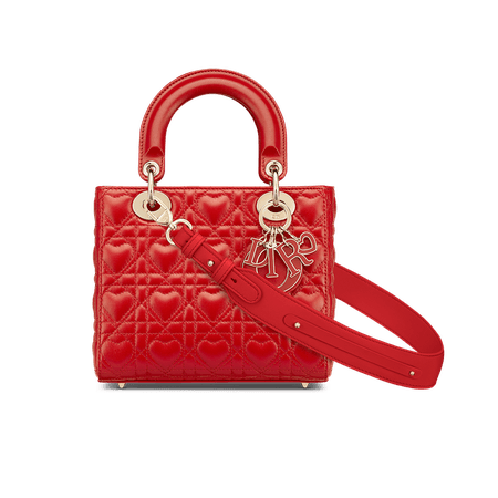 Dioramour My ABCDior Lady Dior Bag Bright Red Cannage Lambskin with Heart Motif - Bags - Woman | DIOR
