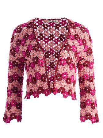 Anderson Cropped Flower Crochet Cardigan In Multi | Alice And Olivia