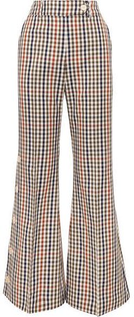 Checked Cotton-blend Twill Flared Pants - Green
