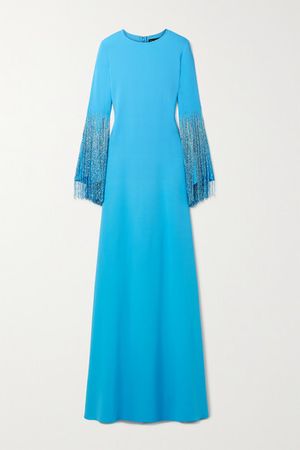 Bead-embellished Stretch-silk Georgette Gown - Azure
