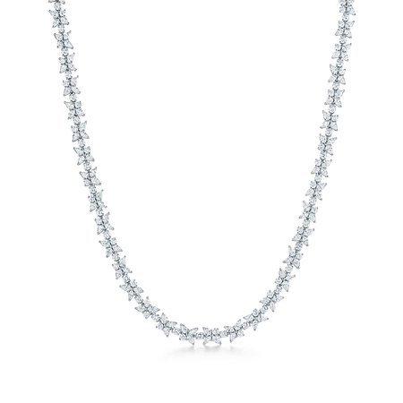 Tiffany Victoria® mixed cluster necklace in platinum with diamonds. | Tiffany & Co.