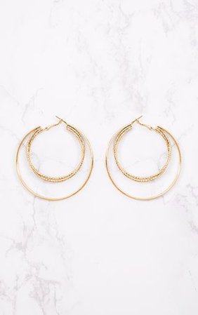 Gold Large Double Hoop Earrings. Accessories | PrettyLittleThing
