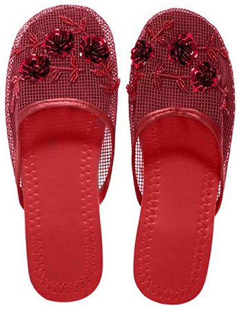 Amazon.com | Women's Mesh Slippers with Sequin (9, Green) | Slippers