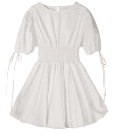 Soloki - Puff Sleeve Plain Mini A-Line Dress